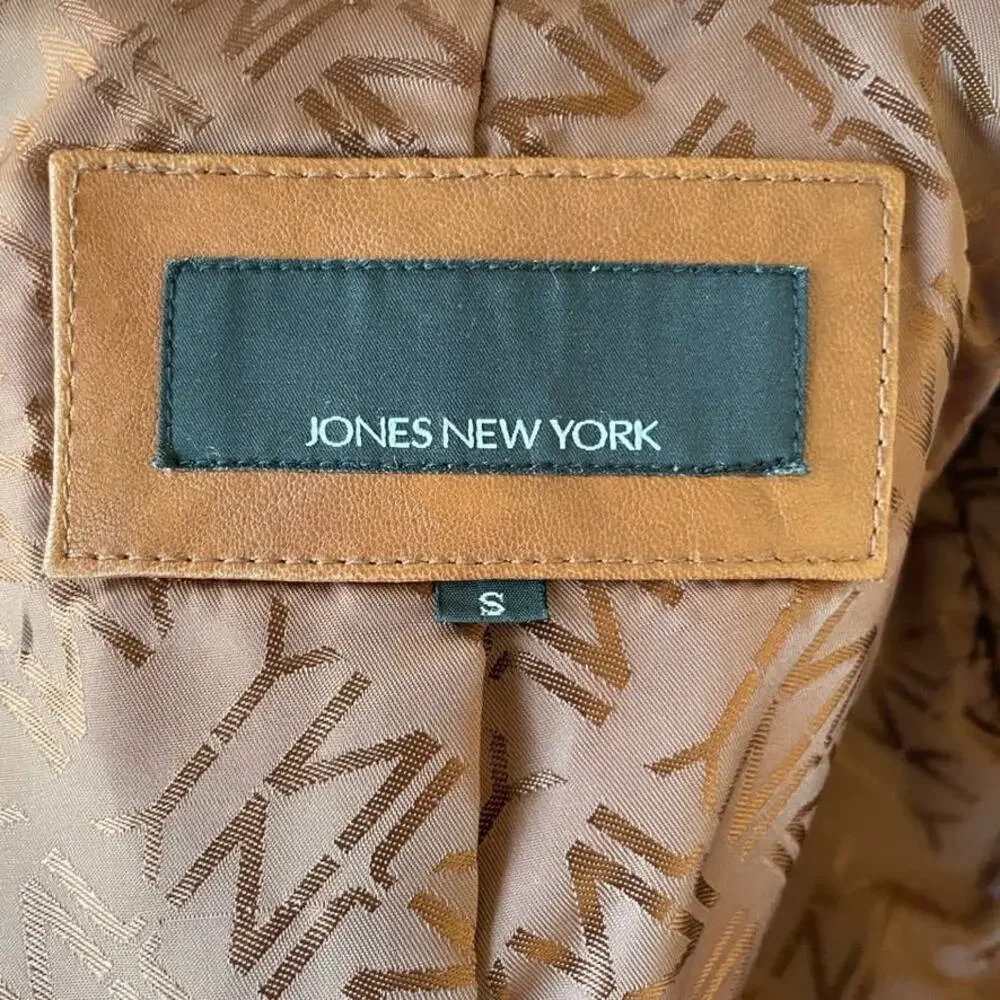 Jones New York Brown Leather Blazer Jacket Vintage Distressed Small